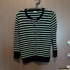 J. Crew Black and Green Striped Cardigan